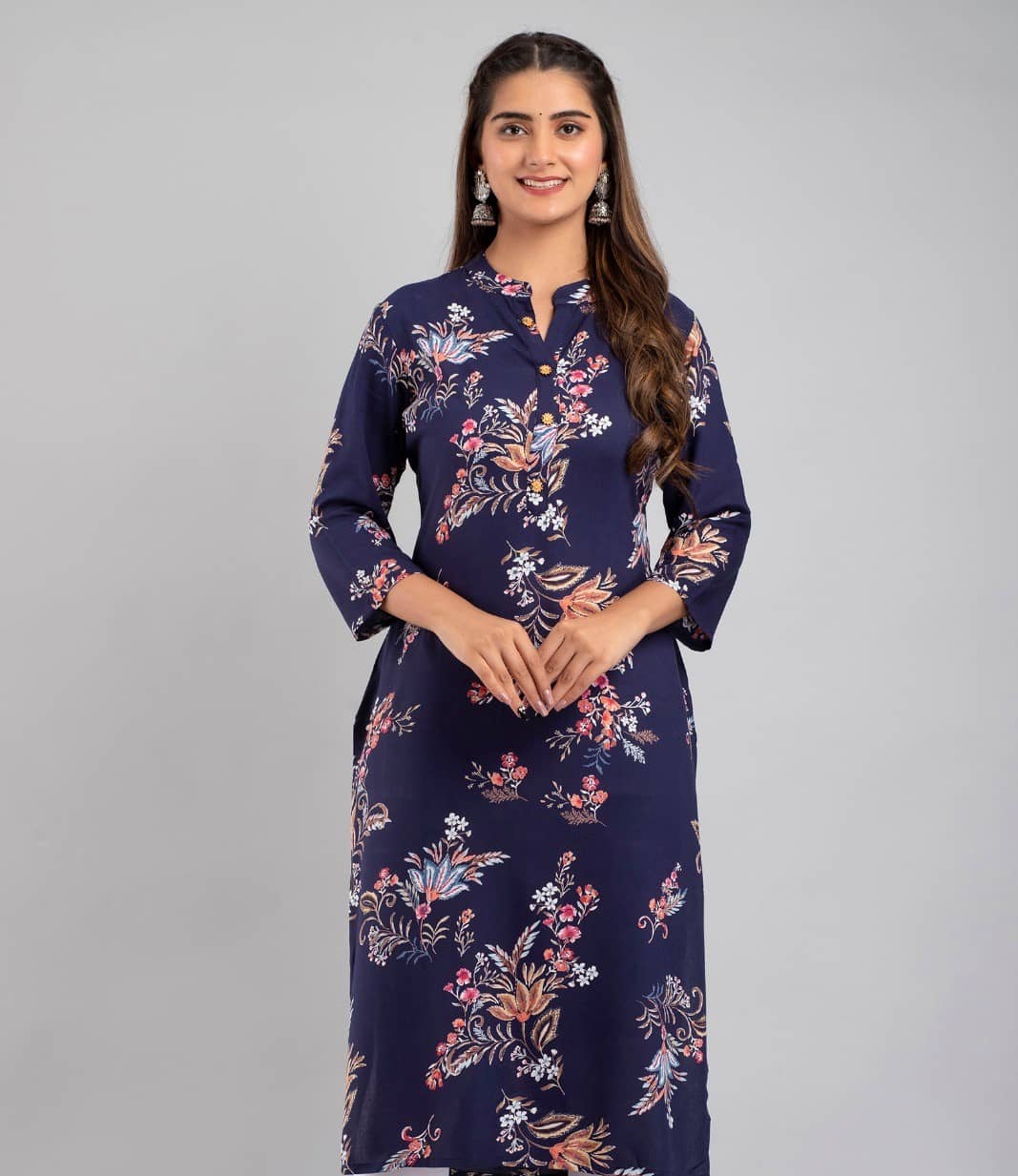 MAUKA - Blue Rayon Women's Straight Kurti ( Pack of 1 ) - Kurtis, Tunics | Buy online on ZillyBuy