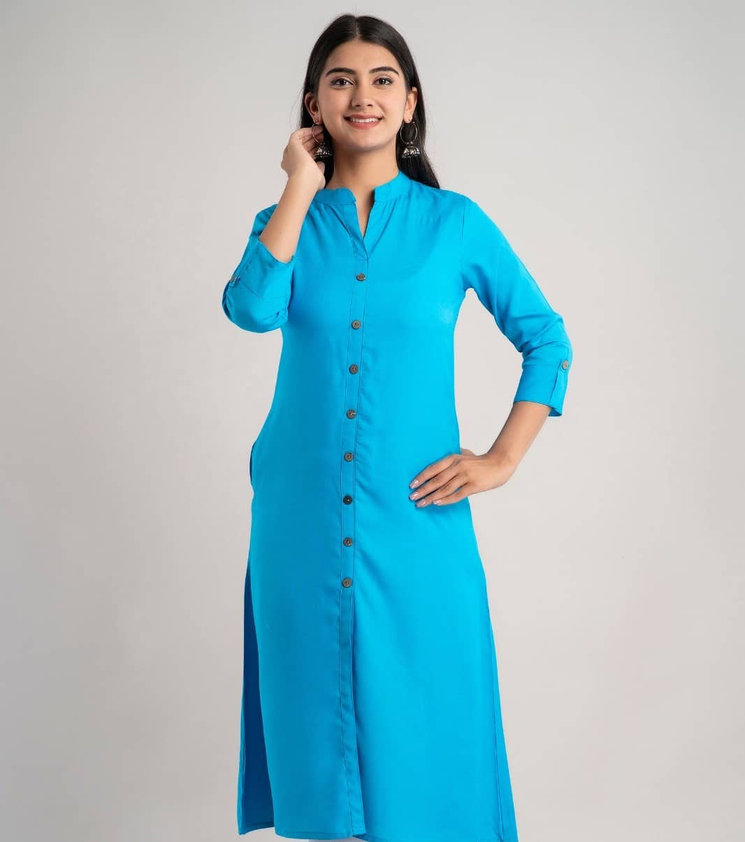 MAUKA - Blue Rayon Women's Front Slit Kurti ( Pack of 1 ) - Kurtis, Tunics | Buy online on ZillyBuy