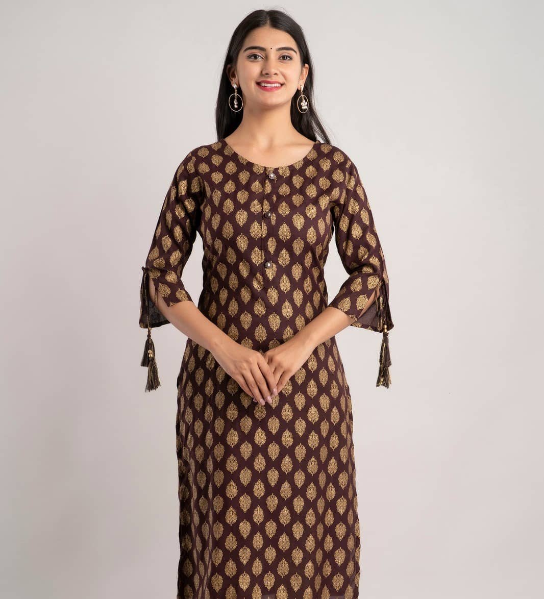 MAUKA - Brown Rayon Women's Straight Kurti ( Pack of 1 ) - Kurtis, Tunics | Buy online on ZillyBuy