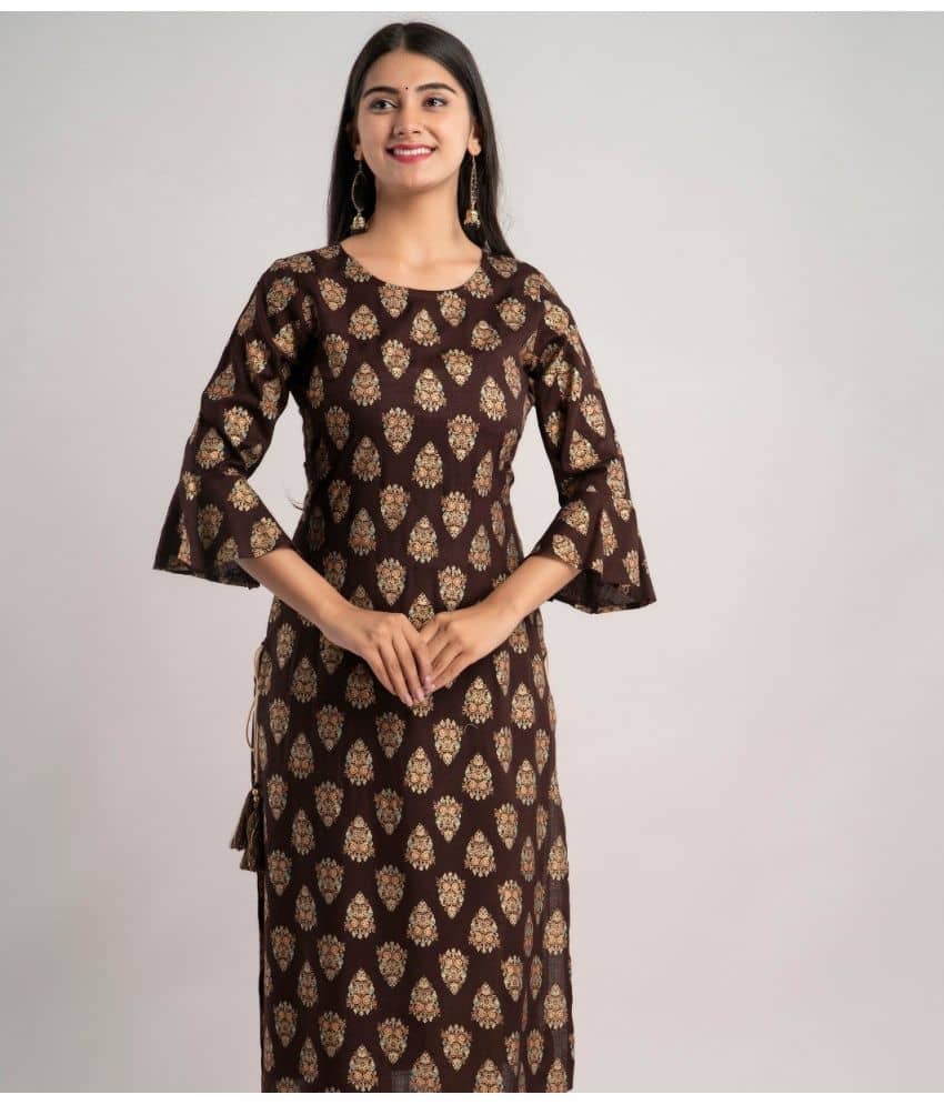 MAUKA - Brown Rayon Women's Straight Kurti ( Pack of 1 ) - Kurtis, Tunics | Buy online on ZillyBuy