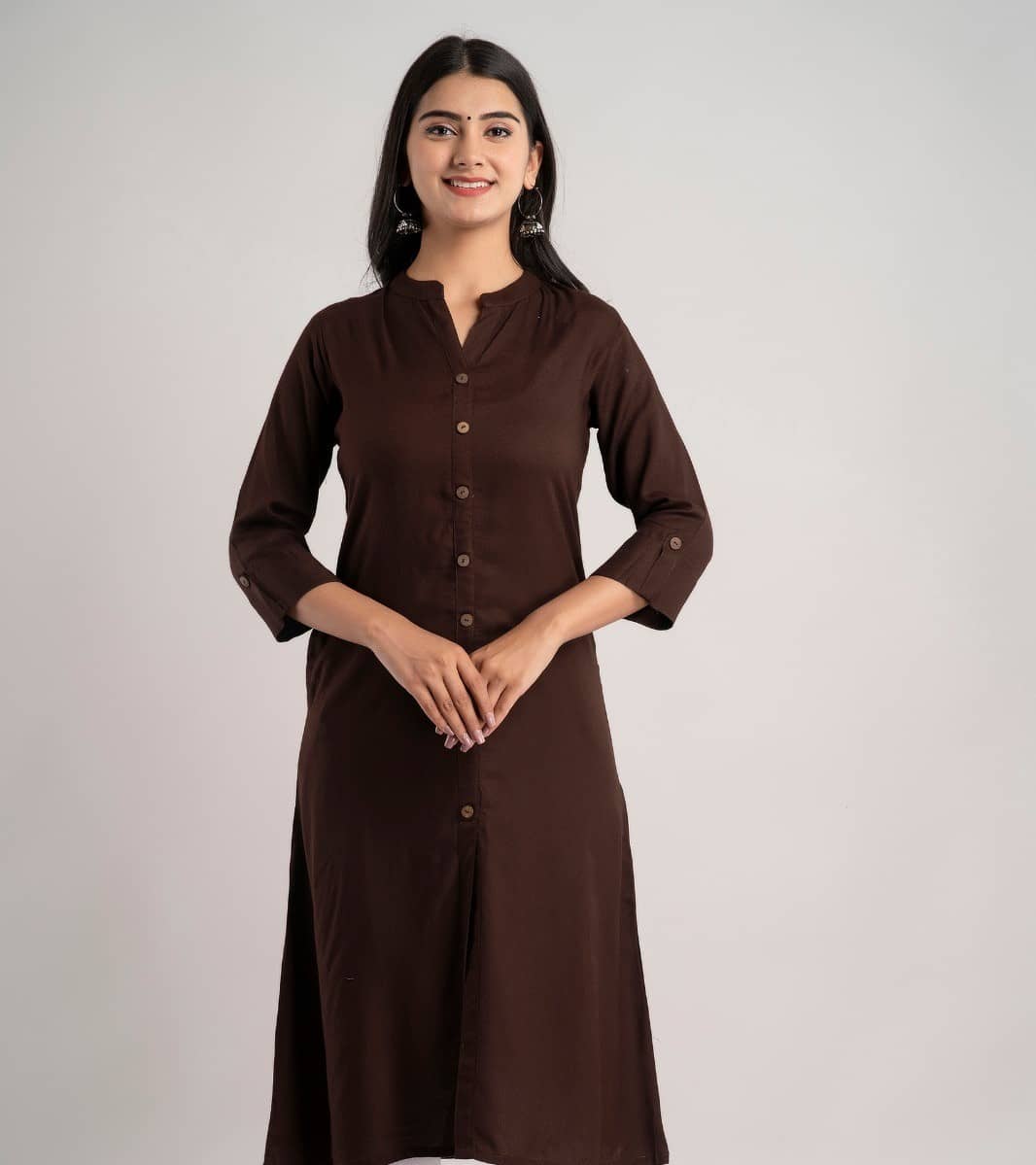 MAUKA - Brown Rayon Women's A-line Kurti ( Pack of 1 ) - Kurtis, Tunics | Buy online on ZillyBuy