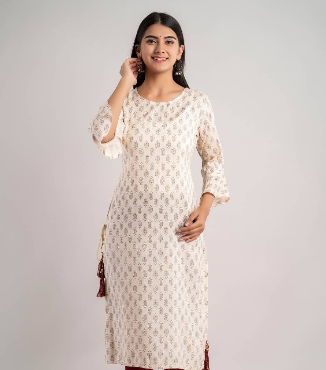 MAUKA - Cream Rayon Women's Straight Kurti ( Pack of 1 ) - Kurtis, Tunics | Buy online on ZillyBuy