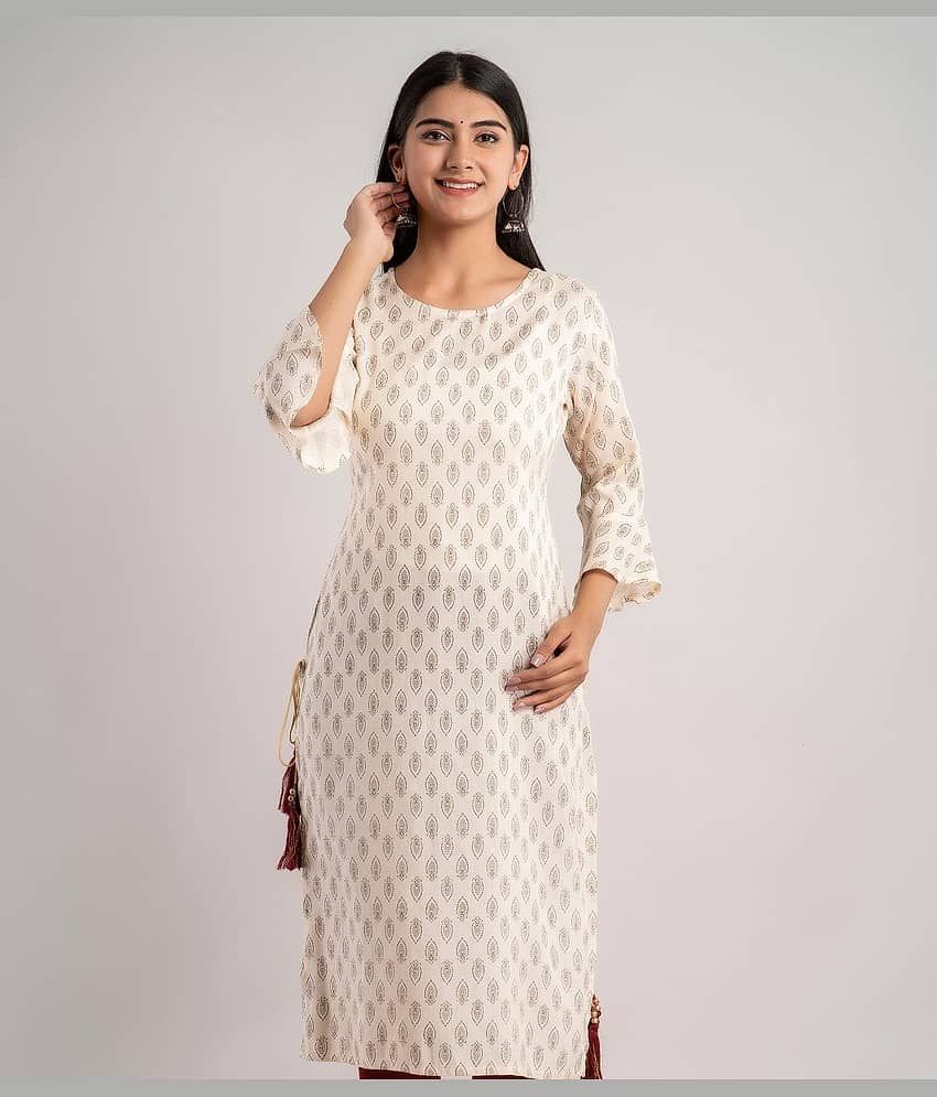 MAUKA - Cream Rayon Women's Straight Kurti ( Pack of 1 ) - Kurtis, Tunics | Buy online on ZillyBuy
