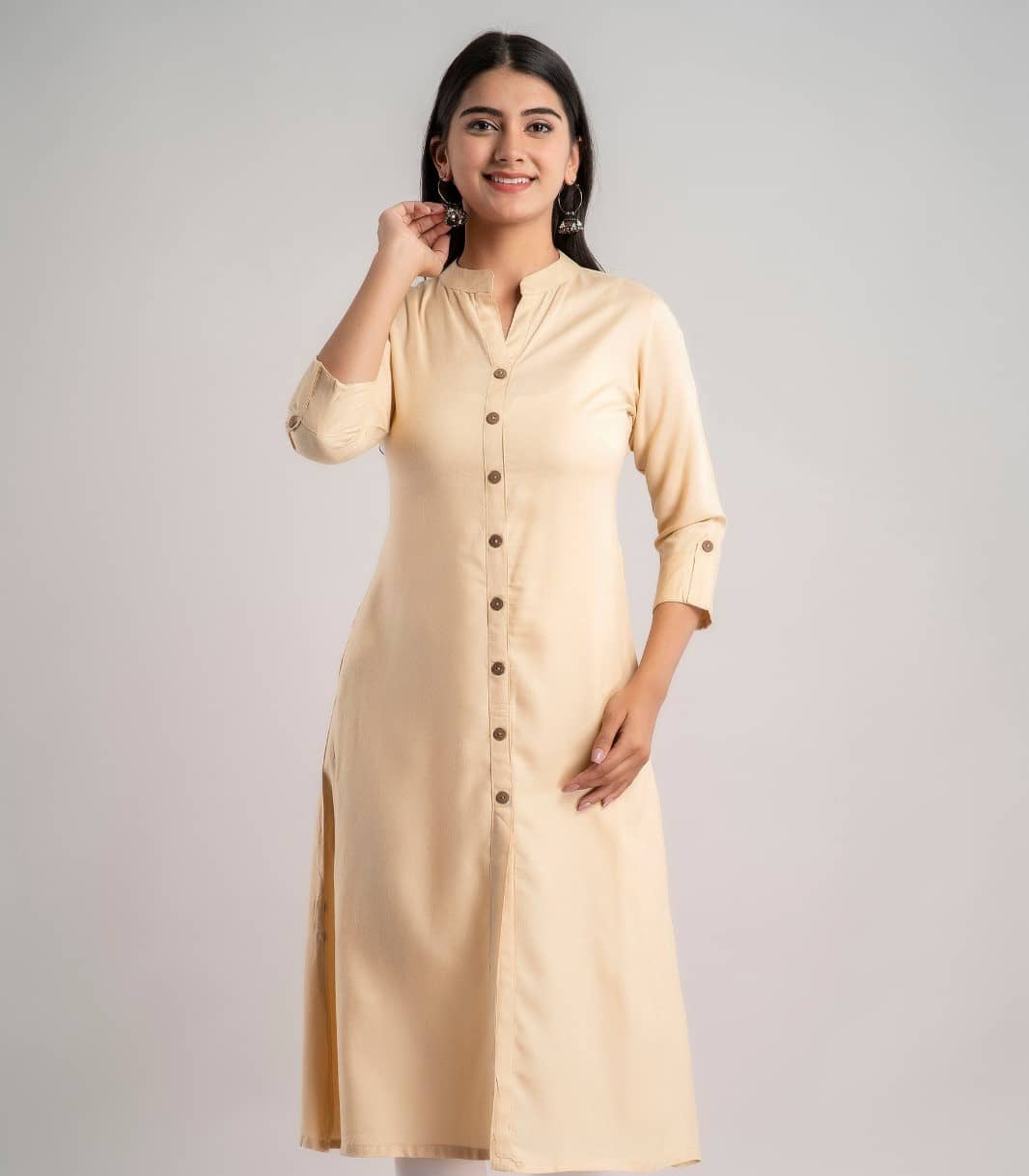 MAUKA - Cream Rayon Women's A-line Kurti ( Pack of 1 ) - Kurtis, Tunics | Buy online on ZillyBuy