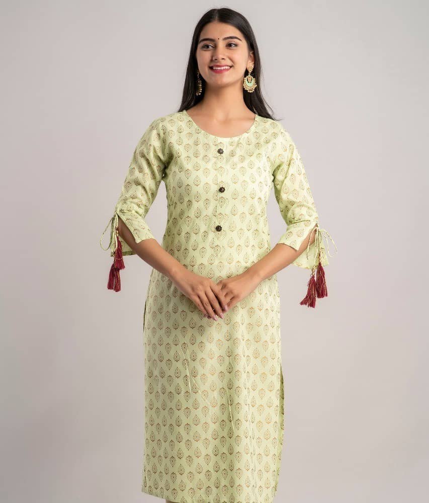 MAUKA - Green Rayon Women's Straight Kurti ( Pack of 1 ) - Kurtis, Tunics | Buy online on ZillyBuy