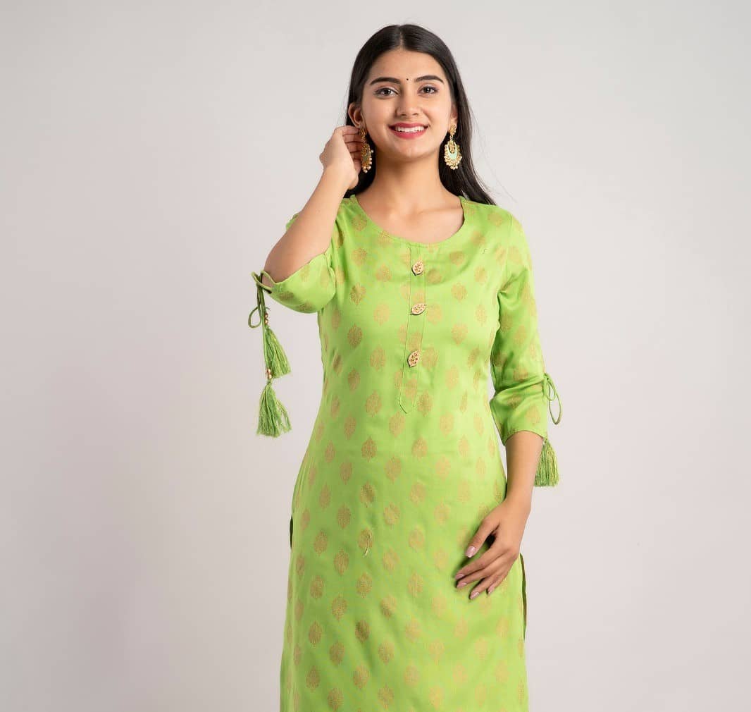MAUKA - Green Rayon Women's Straight Kurti ( Pack of 1 ) - Kurtis, Tunics | Buy online on ZillyBuy