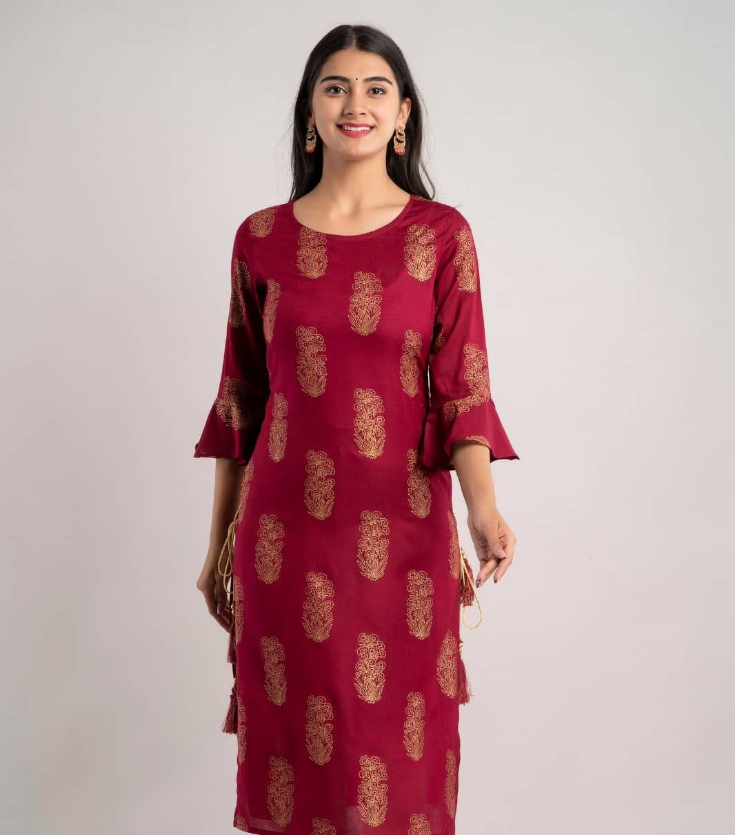 MAUKA - Maroon Rayon Women's Straight Kurti ( Pack of 1 ) - Kurtis, Tunics | Buy online on ZillyBuy