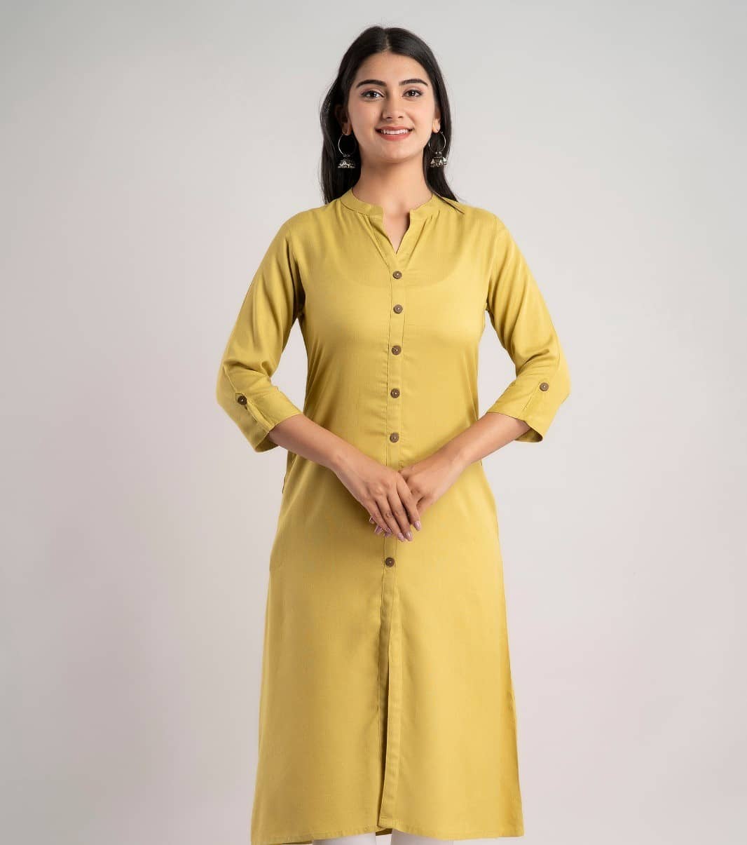 MAUKA - Mustard Rayon Women's Front Slit Kurti ( Pack of 1 ) - Kurtis, Tunics | Buy online on ZillyBuy