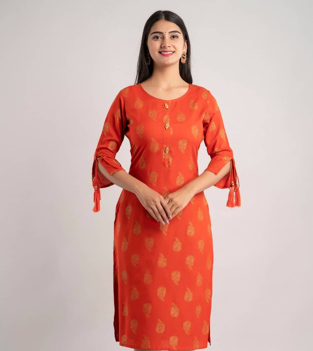 MAUKA - Orange Rayon Women's Straight Kurti ( Pack of 1 ) - Kurtis, Tunics | Buy online on ZillyBuy