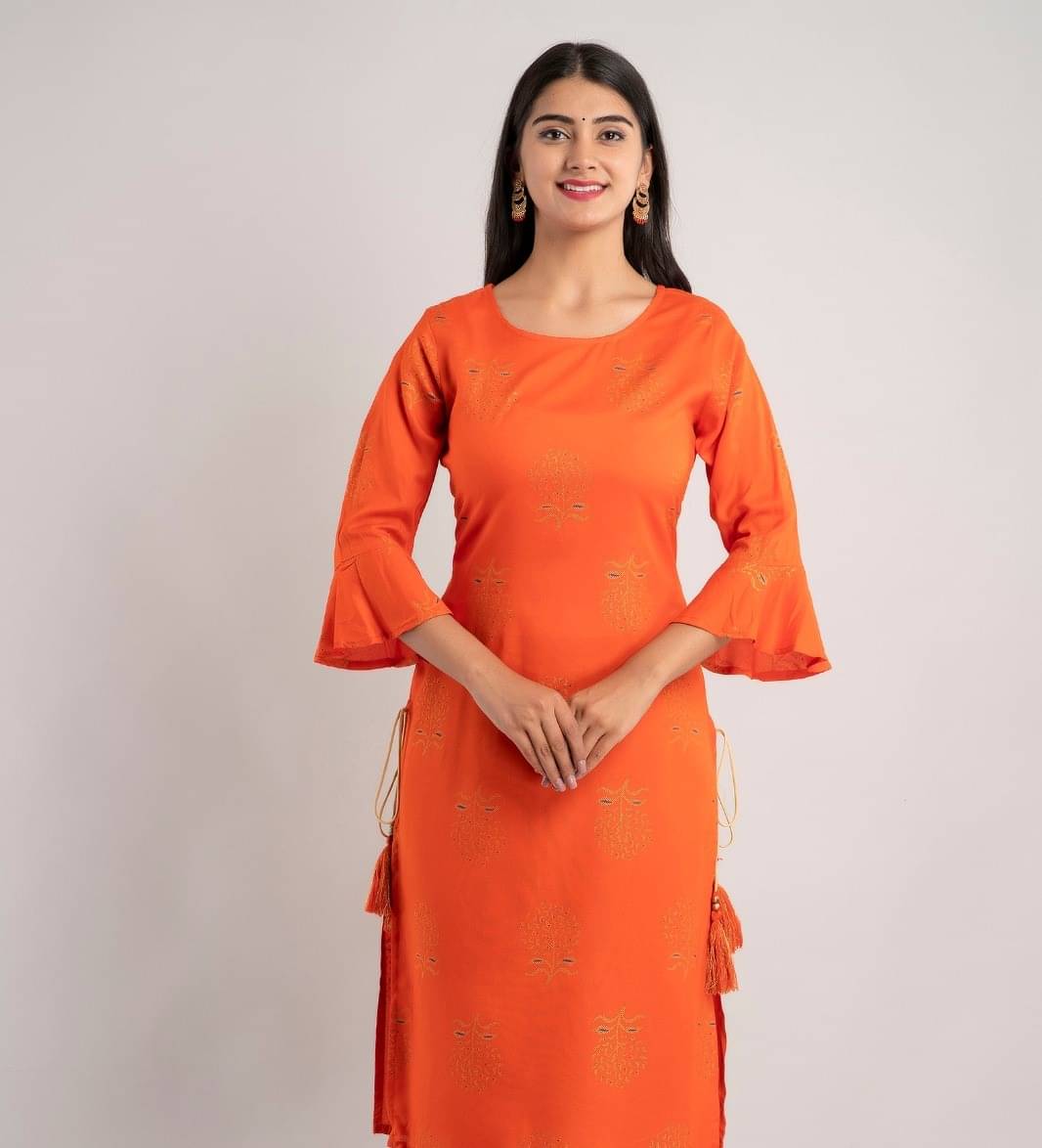 MAUKA - Orange Rayon Women's Straight Kurti ( Pack of 1 )     			MAUKA - Orange Rayon Women's Straight Kurti ( Pack of 1 )