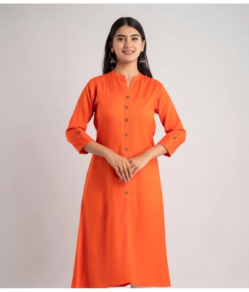 MAUKA - Orange Rayon Women's Front Slit Kurti ( Pack of 1 ) - Kurtis, Tunics | Buy online on ZillyBuy