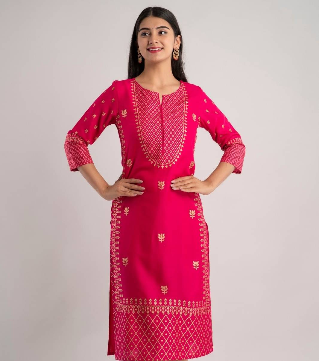     			MAUKA - Pink Rayon Women's Straight Kurti ( Pack of 1 )