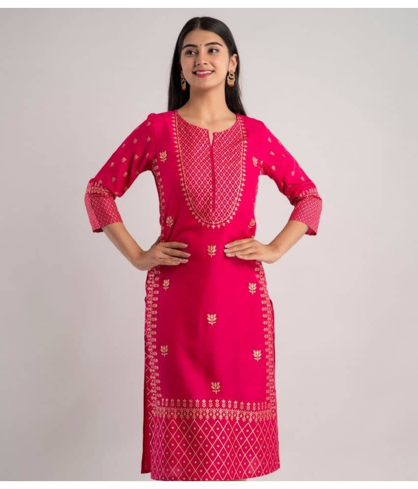 MAUKA - Pink Rayon Women's Straight Kurti ( Pack of 1 ) - Kurtis, Tunics | Buy online on ZillyBuy