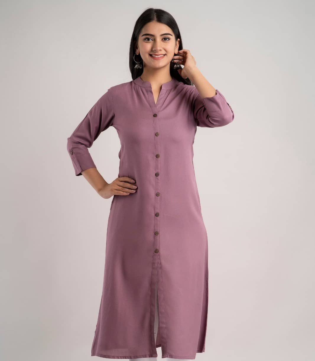 MAUKA - Purple Rayon Women's Front Slit Kurti ( Pack of 1 ) - Kurtis, Tunics | Buy online on ZillyBuy