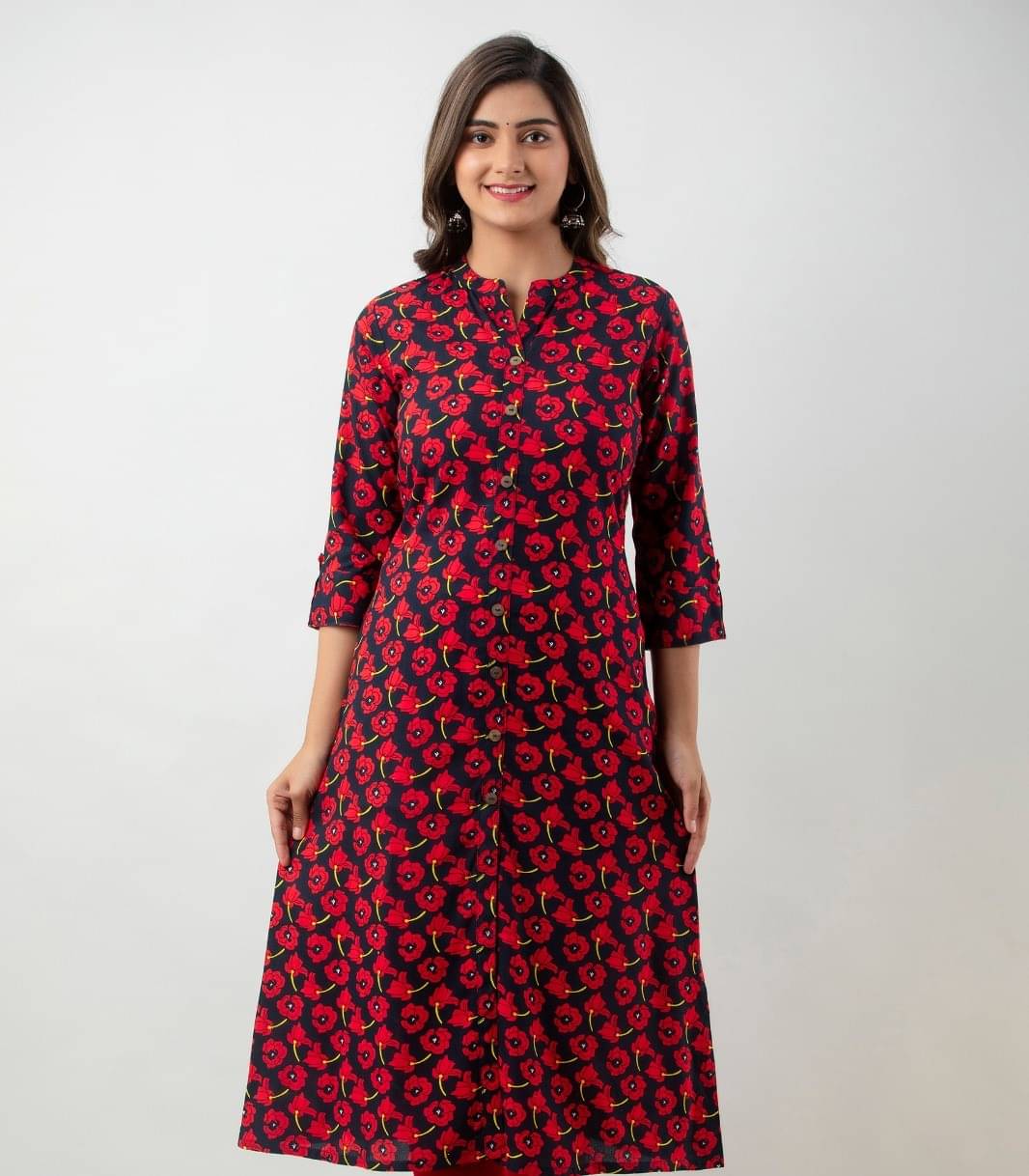     			MAUKA - Red Rayon Women's A-line Kurti ( Pack of 1 )