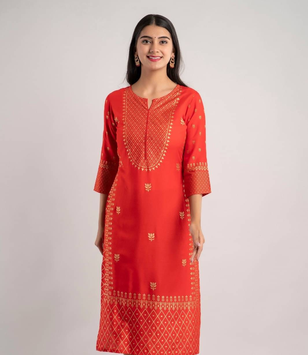 MAUKA - Red Rayon Women's Straight Kurti ( Pack of 1 ) MAUKA - Red Rayon Women's Straight Kurti ( Pack of 1 )