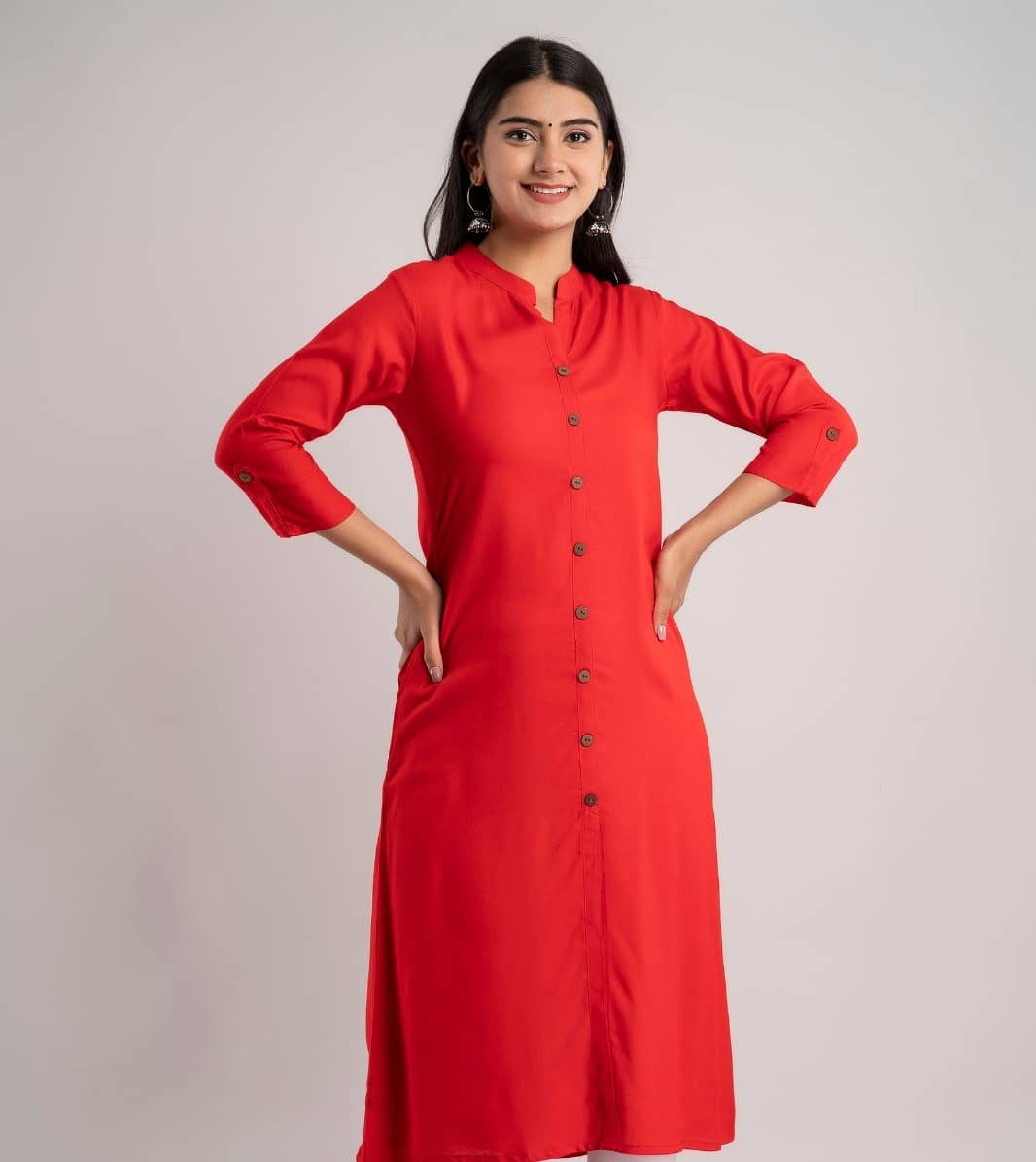 MAUKA - Red Rayon Women's Front Slit Kurti ( Pack of 1 ) - Kurtis, Tunics | Buy online on ZillyBuy