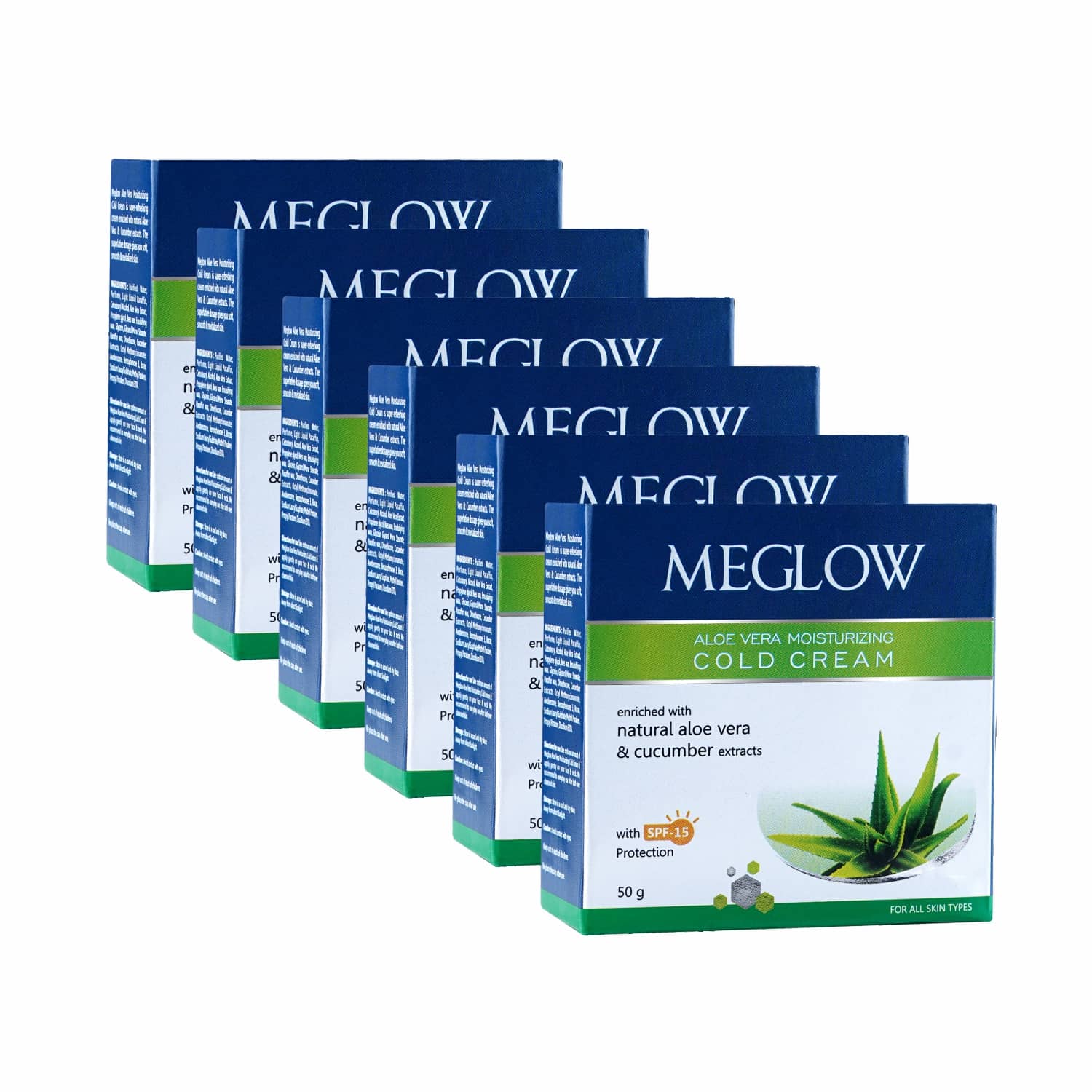 Meglow Aloe Vera Moisturizing Cold Cream for Dry Skin with SPF 15 Protection 50g ( Pack of 6 )