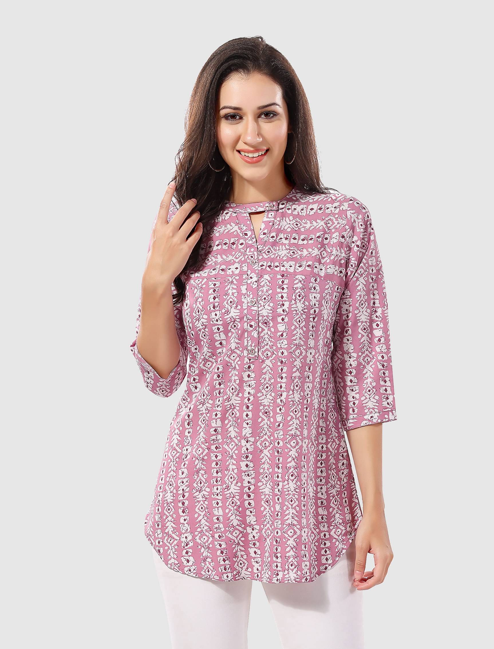 Meher Impex Women's Crepe A-Line Top ( Pink )     			Meher Impex Women's Crepe A-Line Top ( Pink )