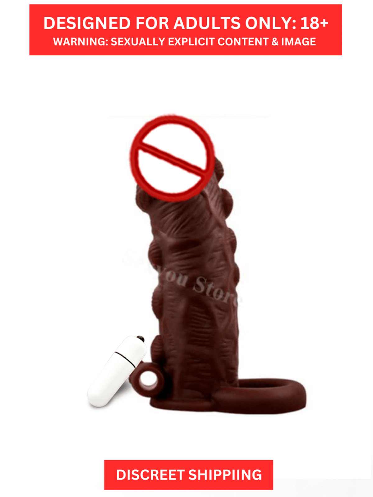 6.5 Inch Dragon Vibrating Penis Sleeve With 2 Inch Extension And Ring To Hold Balls In Brown Color