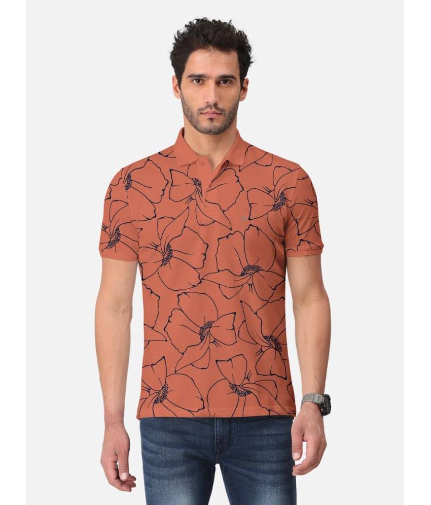 BULLMER Pack of 1 Cotton Blend Regular Fit Printed Half Sleeves Men's Polo T Shirt ( Orange ) BULLMER Pack of 1 Cotton Blend Regular Fit Printed Half Sleeves Men's Polo T Shirt ( Orange )