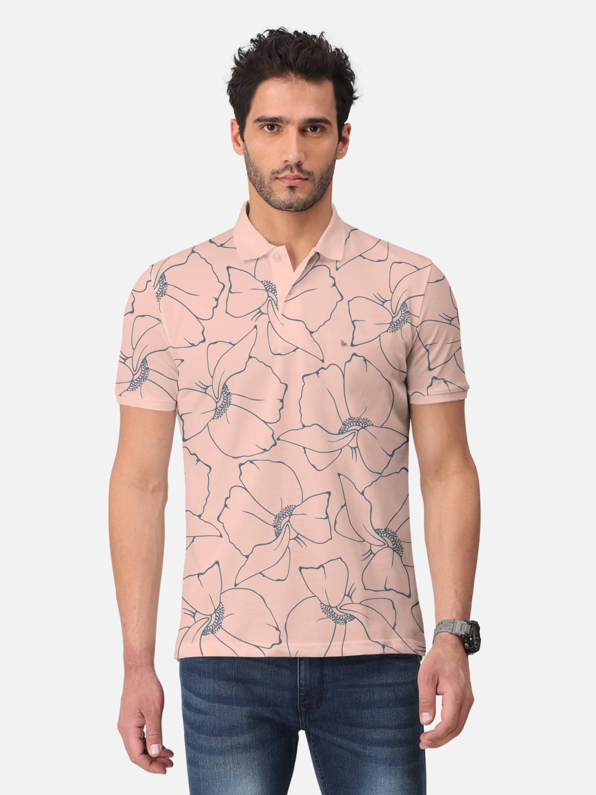 BULLMER Pack of 1 Cotton Blend Regular Fit Printed Half Sleeves Men's Polo T Shirt ( Peach ) BULLMER Pack of 1 Cotton Blend Regular Fit Printed Half Sleeves Men's Polo T Shirt ( Peach )