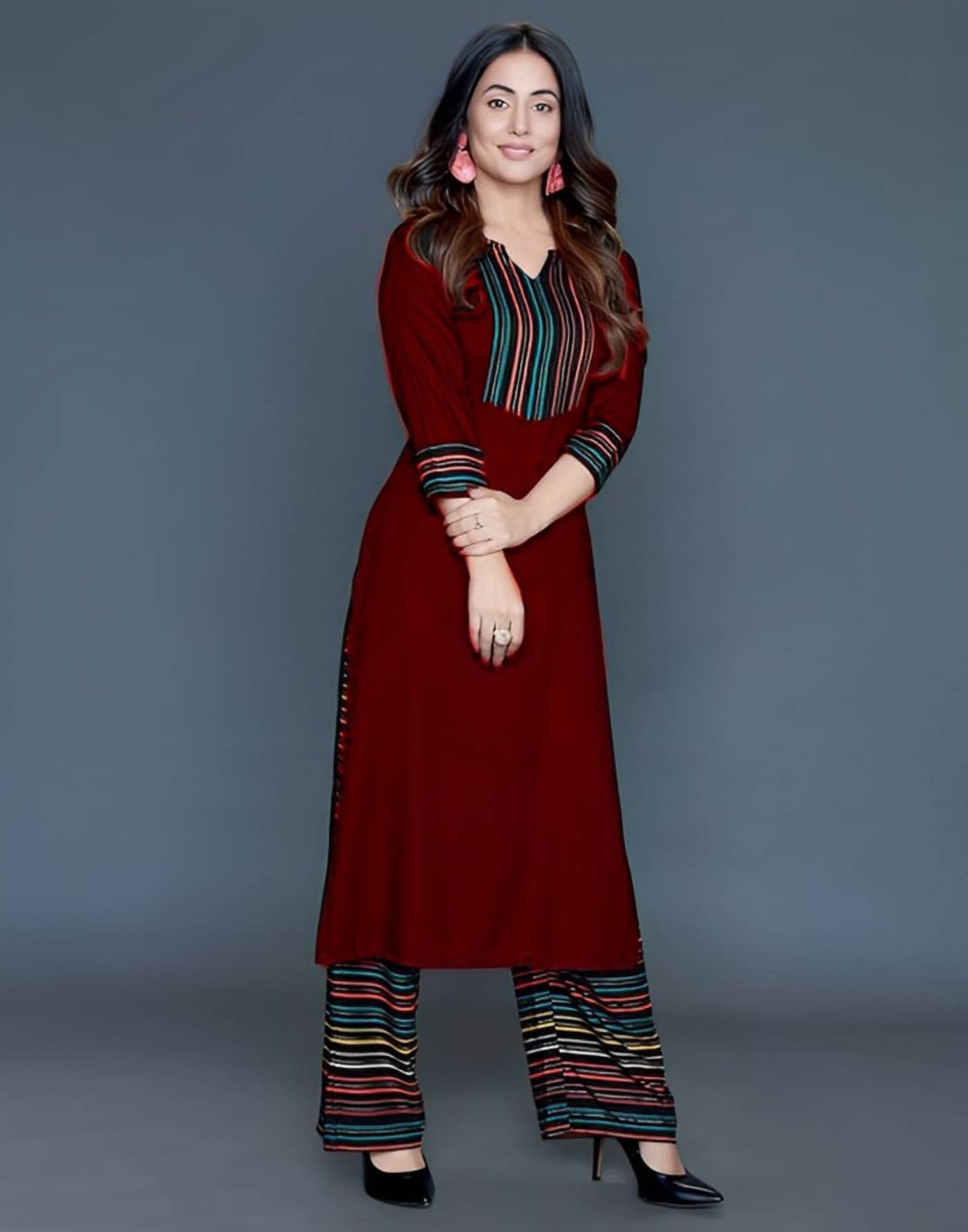 Estela - Maroon Straight Rayon Women's Stitched Salwar Suit ( Pack of 1 )