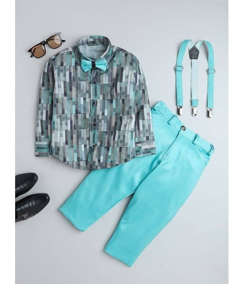 Fourfolds Pack of 1 Boys Cotton Blend Shirt & Pants Set ( Blue )