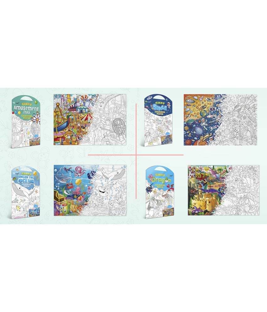     			GIANT AMUSEMENT PARK COLOURING POSTER, GIANT SPACE COLOURING POSTER, GIANT UNDER THE OCEAN COLOURING POSTER and GIANT DRAGON COLOURING POSTER | Set of 4 Posters I Giant Coloring Posters Super Value Pack