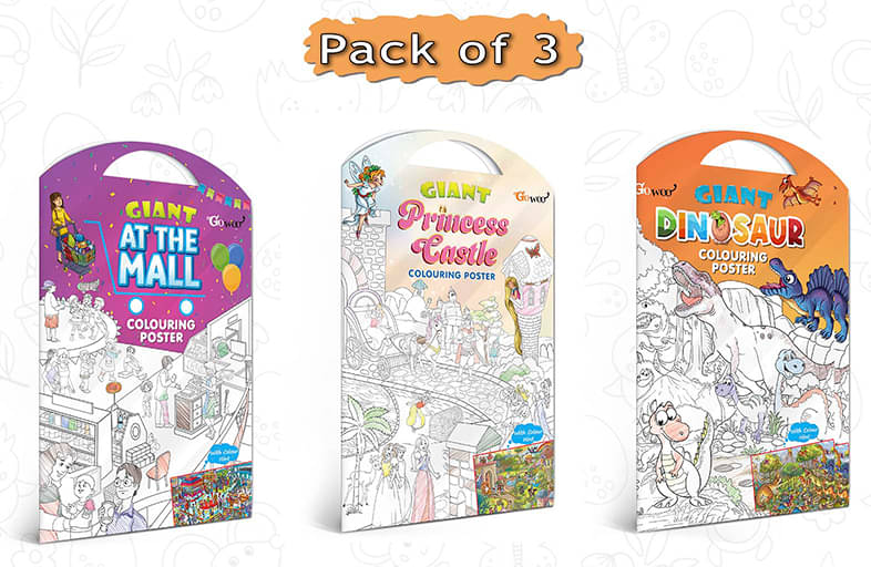 GIANT AT THE MALL COLOURING POSTER, GIANT PRINCESS CASTLE COLOURING POSTER and GIANT DINOSAUR COLOURING POSTER | Combo of 3 Posters I giant colouring poster for adults GIANT AT THE MALL COLOURING POSTER, GIANT PRINCESS CASTLE COLOURING POSTER and GIANT DINOSAUR COLOURING POSTER | Combo of 3 Posters I giant colouring poster for adults