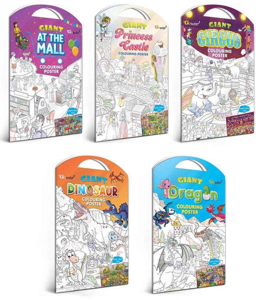 GIANT AT THE MALL COLOURING POSTER, GIANT PRINCESS CASTLE COLOURING POSTER, GIANT CIRCUS COLOURING POSTER, GIANT DINOSAUR COLOURING POSTER and GIANT DRAGON COLOURING POSTER | Gift Pack of 5 Posters I best gift pack for 8+ children GIANT AT THE MALL COLOURING POSTER, GIANT PRINCESS CASTLE COLOURING POSTER, GIANT CIRCUS COLOURING POSTER, GIANT DINOSAUR COLOURING POSTER and GIANT DRAGON COLOURING POSTER | Gift Pack of 5 Posters I best gift pack for 8+ children