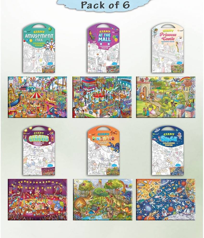    			GIANT AT THE MALL COLOURING , GIANT PRINCESS CASTLE COLOURING , GIANT CIRCUS COLOURING , GIANT DINOSAUR COLOURING , GIANT AMUSEMENT PARK COLOURING  and GIANT SPACE COLOURING  | Pack of 6 s I perfect Gift for creative Minds