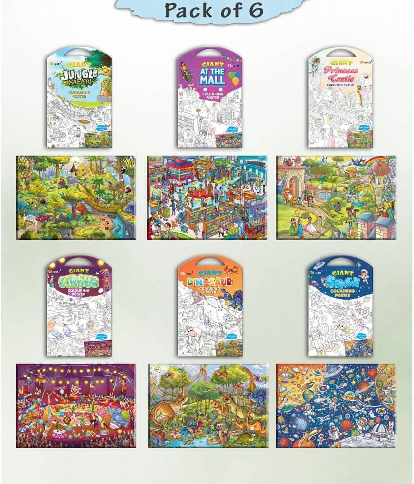     			GIANT JUNGLE SAFARI COLOURING , GIANT AT THE MALL COLOURING , GIANT PRINCESS CASTLE COLOURING , GIANT CIRCUS COLOURING , GIANT DINOSAUR COLOURING  and GIANT SPACE COLOURING  | Combo pack of 6 s I Coloring  collection