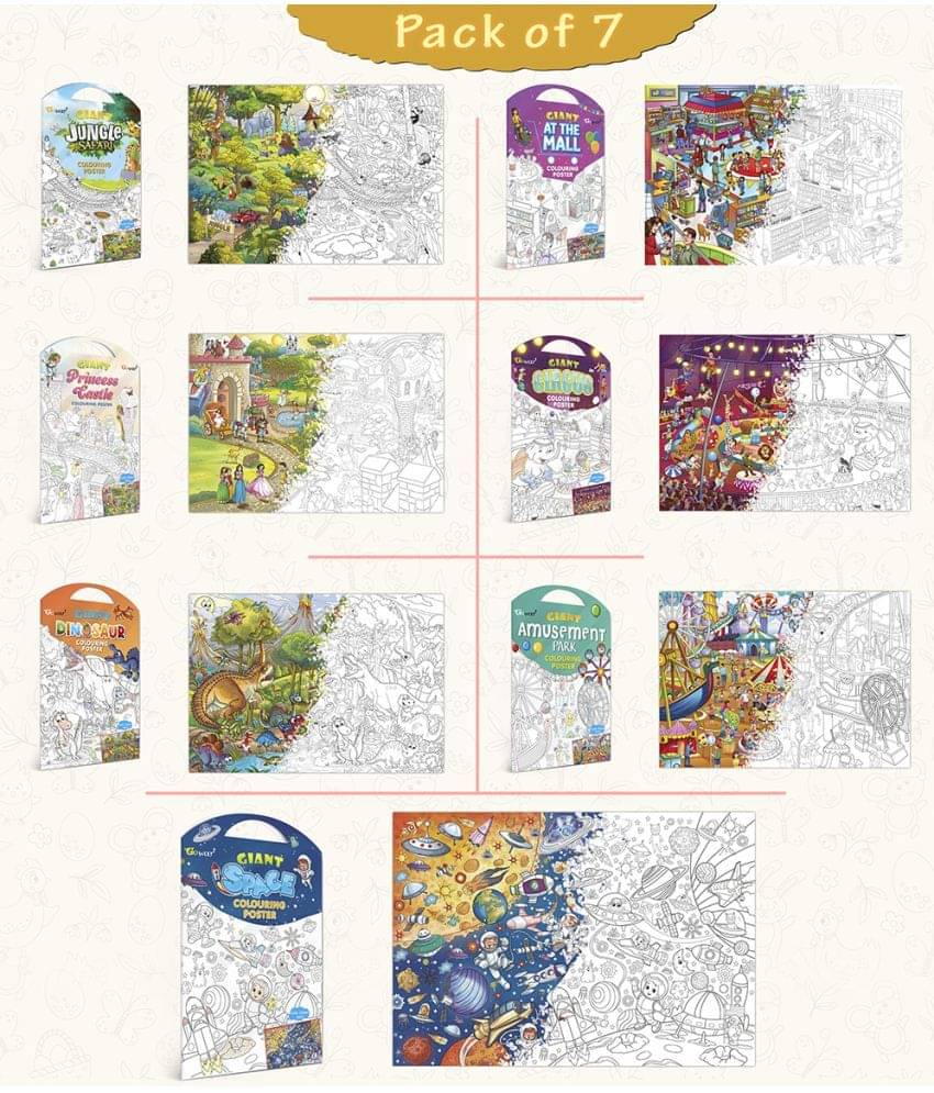 GIANT JUNGLE SAFARI COLOURING , GIANT AT THE MALL COLOURING , GIANT PRINCESS CASTLE COLOURING , GIANT CIRCUS COLOURING , GIANT DINOSAUR COLOURING , GIANT AMUSEMENT PARK COLOURING and GIANT SPACE COLOURING | Combo pack of 7 GIANT JUNGLE SAFARI COLOURING , GIANT AT THE MALL COLOURING , GIANT PRINCESS CASTLE COLOURING , GIANT CIRCUS COLOURING , GIANT DINOSAUR COLOURING , GIANT AMUSEMENT PARK COLOURING and GIANT SPACE COLOURING | Combo pack of 7