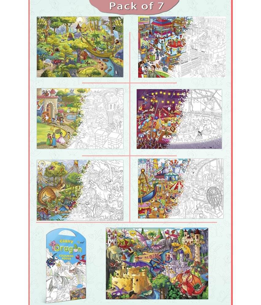     			GIANT JUNGLE SAFARI COLOURING , GIANT AT THE MALL COLOURING , GIANT PRINCESS CASTLE COLOURING , GIANT CIRCUS COLOURING , GIANT DINOSAUR COLOURING , GIANT AMUSEMENT PARK COLOURING  and GIANT DRAGON COLOURING  | Combo pack of 7 s I Colourful Illustrated s