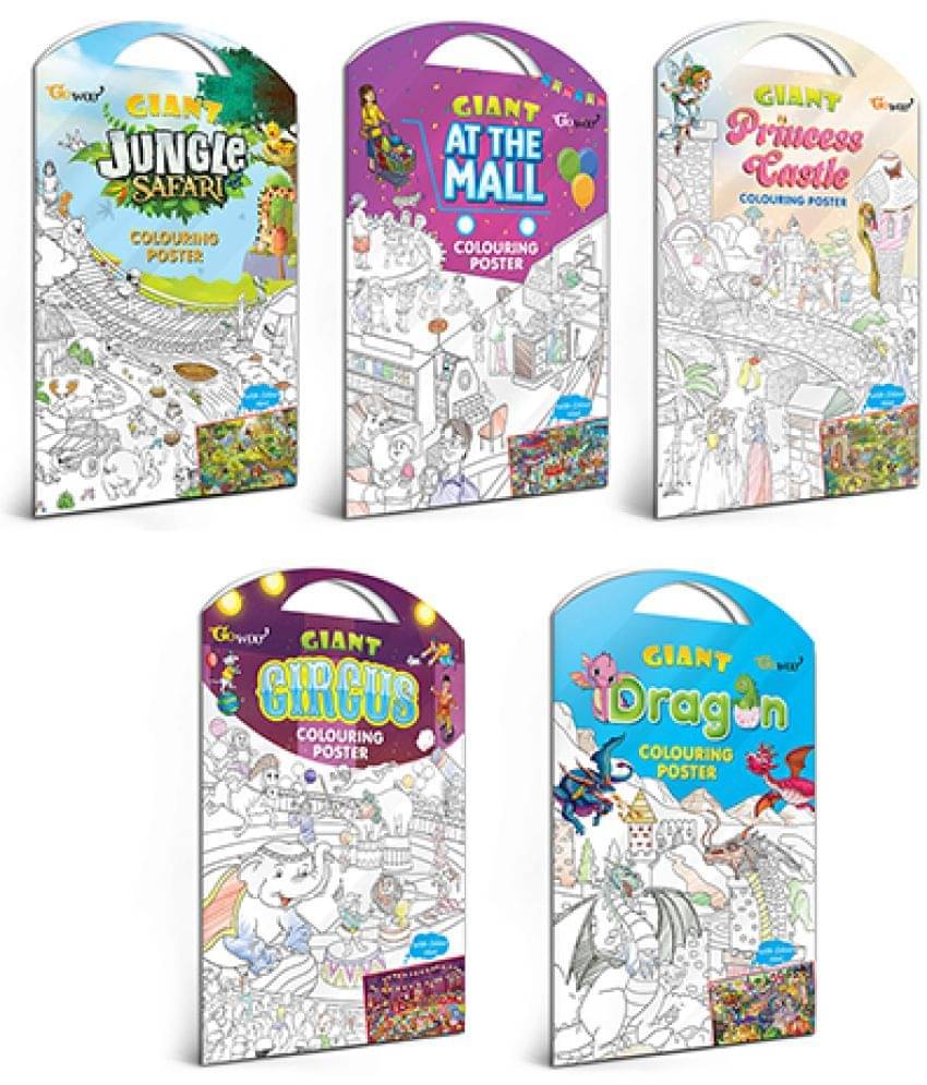 GIANT JUNGLE SAFARI COLOURING POSTER, GIANT AT THE MALL COLOURING POSTER, GIANT PRINCESS CASTLE COLOURING POSTER, GIANT CIRCUS COLOURING POSTER and GIANT DRAGON COLOURING POSTER | Pack of 5 Posters I best for school activity GIANT JUNGLE SAFARI COLOURING POSTER, GIANT AT THE MALL COLOURING POSTER, GIANT PRINCESS CASTLE COLOURING POSTER, GIANT CIRCUS COLOURING POSTER and GIANT DRAGON COLOURING POSTER | Pack of 5 Posters I best for school activity