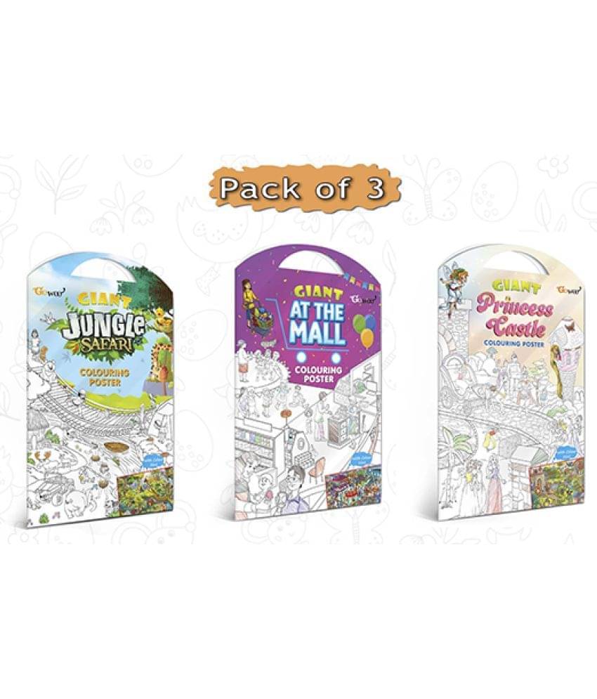     			GIANT JUNGLE SAFARI COLOURING POSTER, GIANT AT THE MALL COLOURING POSTER and GIANT PRINCESS CASTLE COLOURING POSTER | Pack of 3 Posters I Coloring Posters Gift Set for kids
