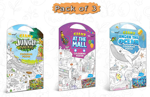     			GIANT JUNGLE SAFARI COLOURING POSTER, GIANT AT THE MALL COLOURING POSTER and GIANT UNDER THE OCEAN COLOURING POSTER | Pack of 3 Posters I best colouring poster for children