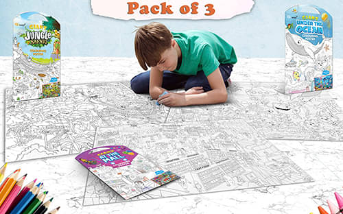     			GIANT JUNGLE SAFARI COLOURING POSTER, GIANT AT THE MALL COLOURING POSTER and GIANT UNDER THE OCEAN COLOURING POSTER | Gift Pack of 3 Posters I big colouring poster