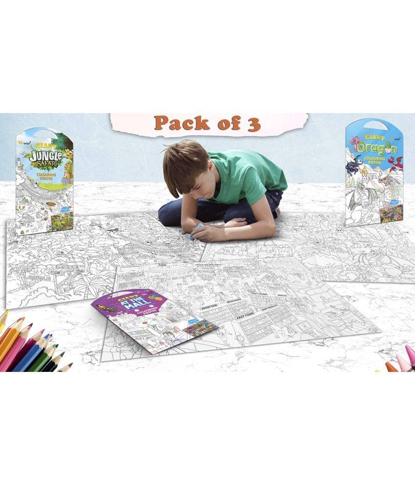 GIANT JUNGLE SAFARI COLOURING POSTER, GIANT AT THE MALL COLOURING POSTER and GIANT DRAGON COLOURING POSTER | Combo pack of 3 Posters I Coloring Posters Collection GIANT JUNGLE SAFARI COLOURING POSTER, GIANT AT THE MALL COLOURING POSTER and GIANT DRAGON COLOURING POSTER | Combo pack of 3 Posters I Coloring Posters Collection