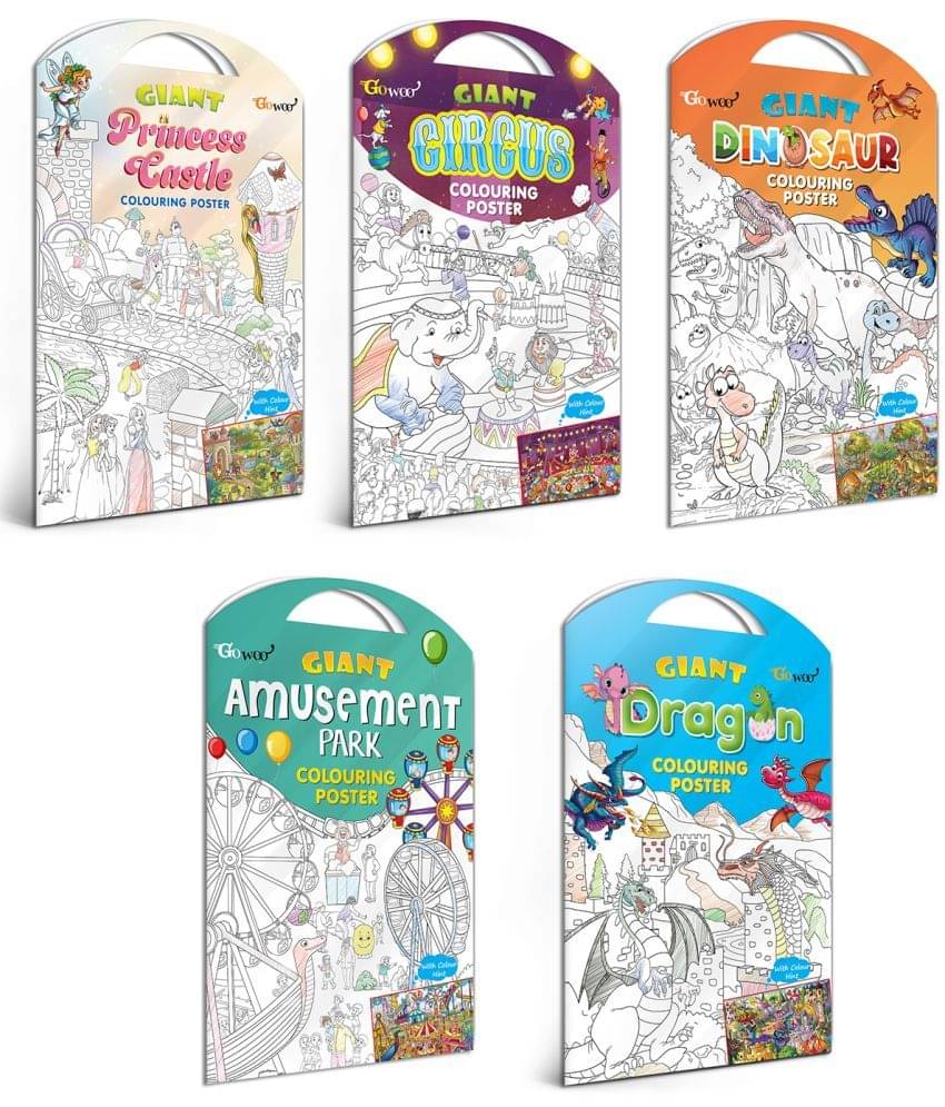 GIANT PRINCESS CASTLE COLOURING POSTER, GIANT CIRCUS COLOURING POSTER, GIANT DINOSAUR COLOURING POSTER, GIANT AMUSEMENT PARK COLOURING POSTER and GIANT DRAGON COLOURING POSTER | Combo of 5 Posters I kids fun activity posters GIANT PRINCESS CASTLE COLOURING POSTER, GIANT CIRCUS COLOURING POSTER, GIANT DINOSAUR COLOURING POSTER, GIANT AMUSEMENT PARK COLOURING POSTER and GIANT DRAGON COLOURING POSTER | Combo of 5 Posters I kids fun activity posters