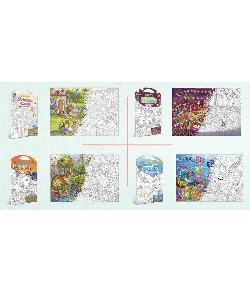 GIANT PRINCESS CASTLE COLOURING POSTER, GIANT CIRCUS COLOURING POSTER, GIANT DINOSAUR COLOURING POSTER and GIANT UNDER THE OCEAN COLOURING POSTER | Combo of 4 Posters I giant posters for classroom GIANT PRINCESS CASTLE COLOURING POSTER, GIANT CIRCUS COLOURING POSTER, GIANT DINOSAUR COLOURING POSTER and GIANT UNDER THE OCEAN COLOURING POSTER | Combo of 4 Posters I giant posters for classroom