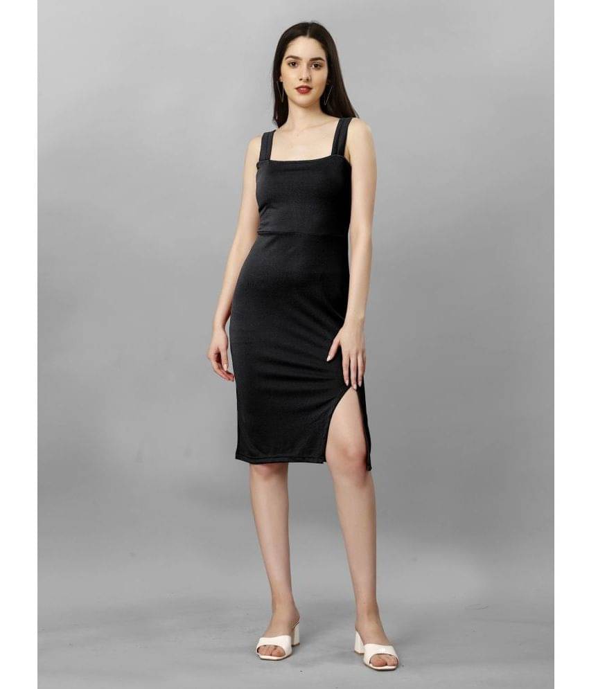     			JULEE Women Polyester Solid Side Slit Dress ( Black )