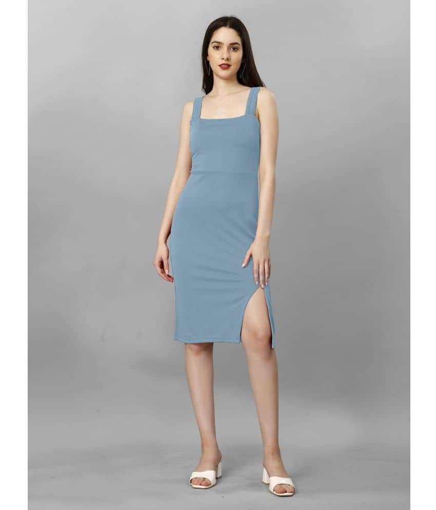 JULEE Women Polyester Solid Side Slit Dress ( Teal )