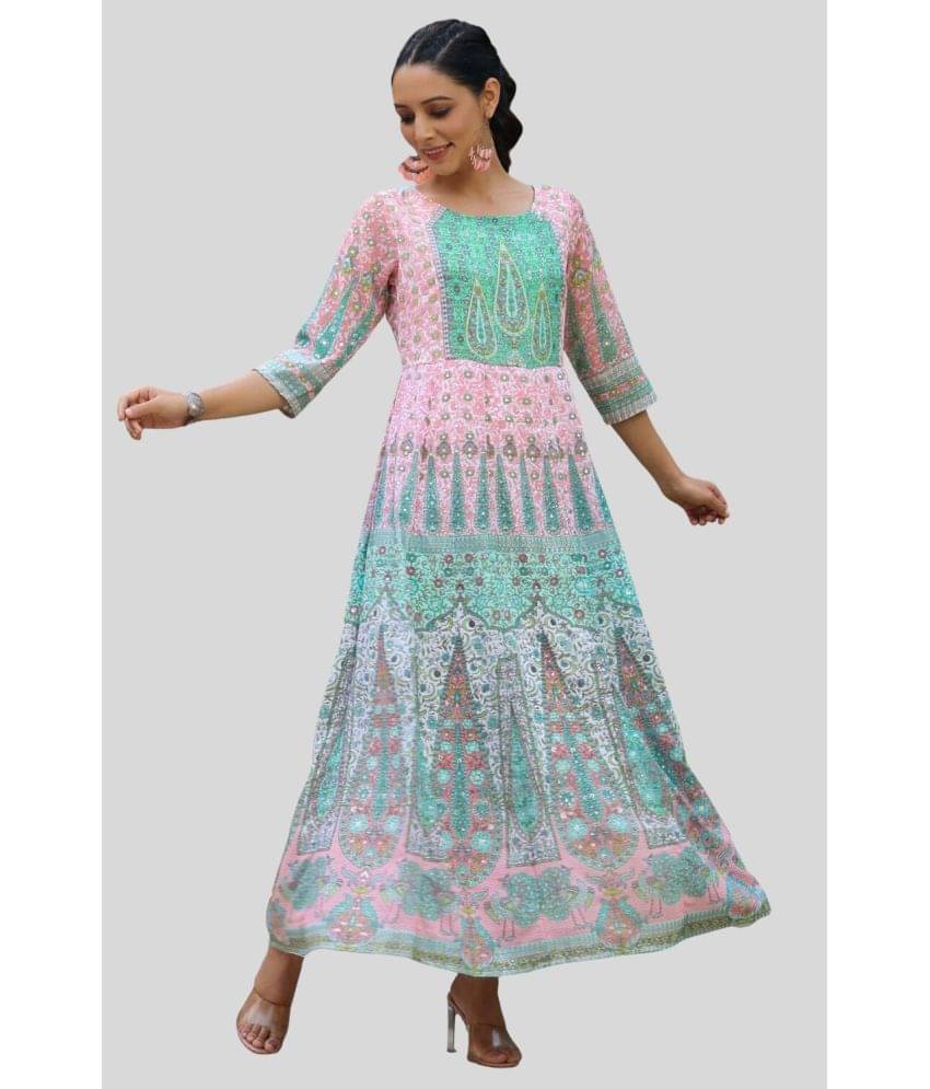 Juniper Women Georgette Printed Ethnic Dress ( Peach ) Juniper Women Georgette Printed Ethnic Dress ( Peach )