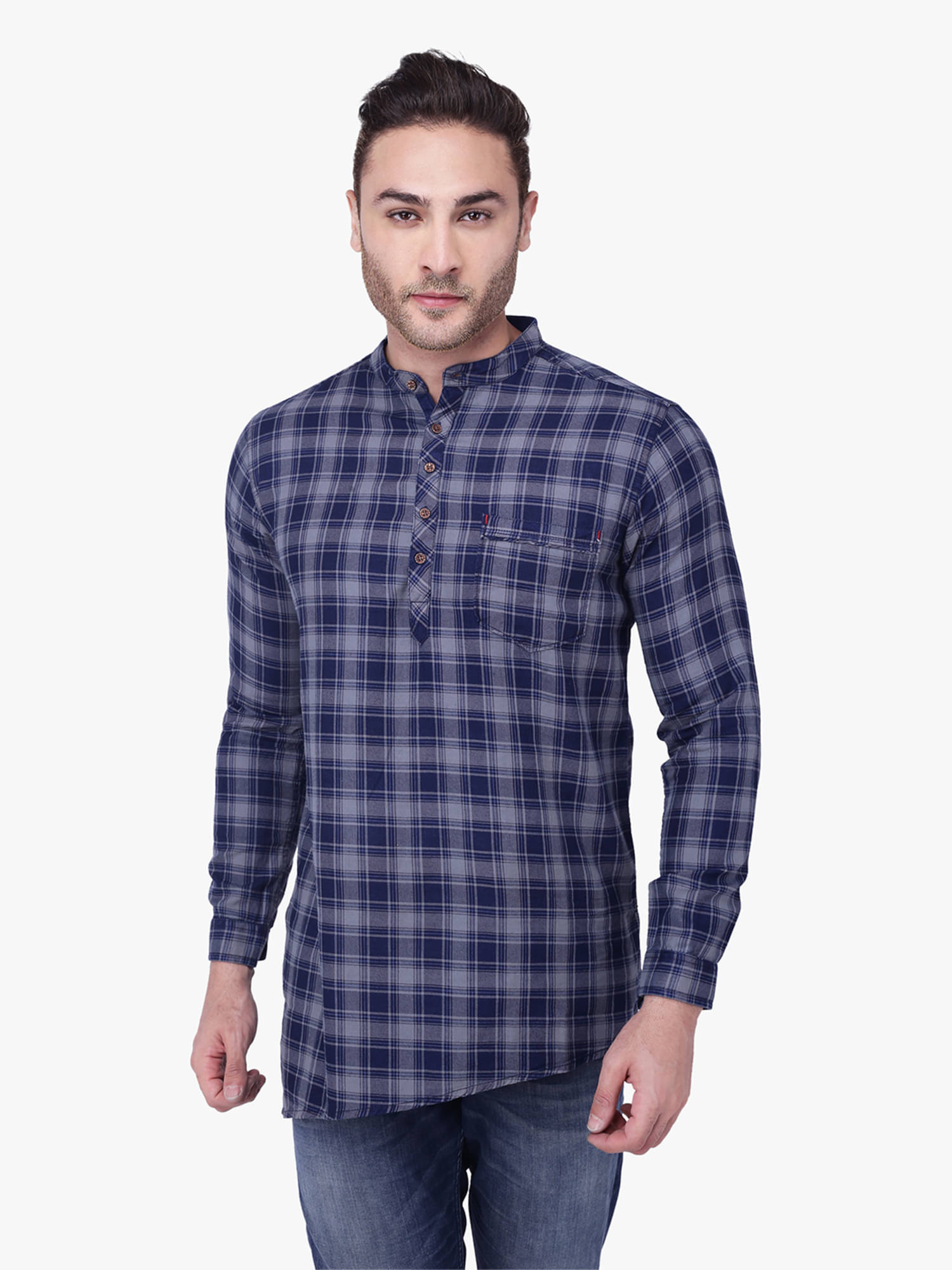     			Kuons Avenue - Grey Linen Men's Asymmetrical Kurta ( Pack of 1 )