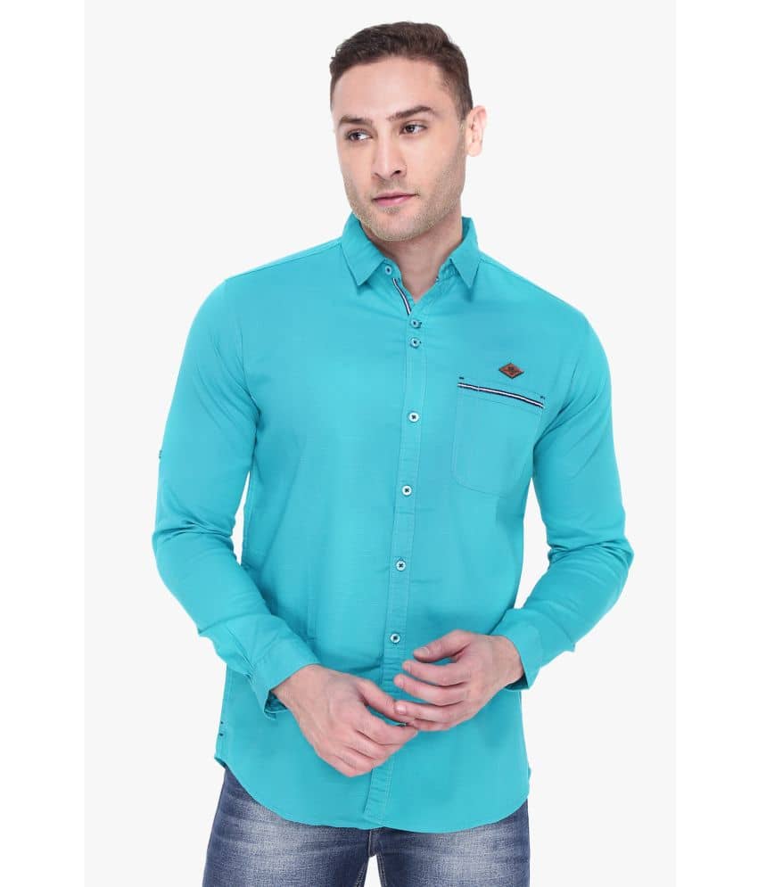 Kuons Avenue - Turquoise Linen Slim Fit Men's Casual Shirt ( Pack of 1 )