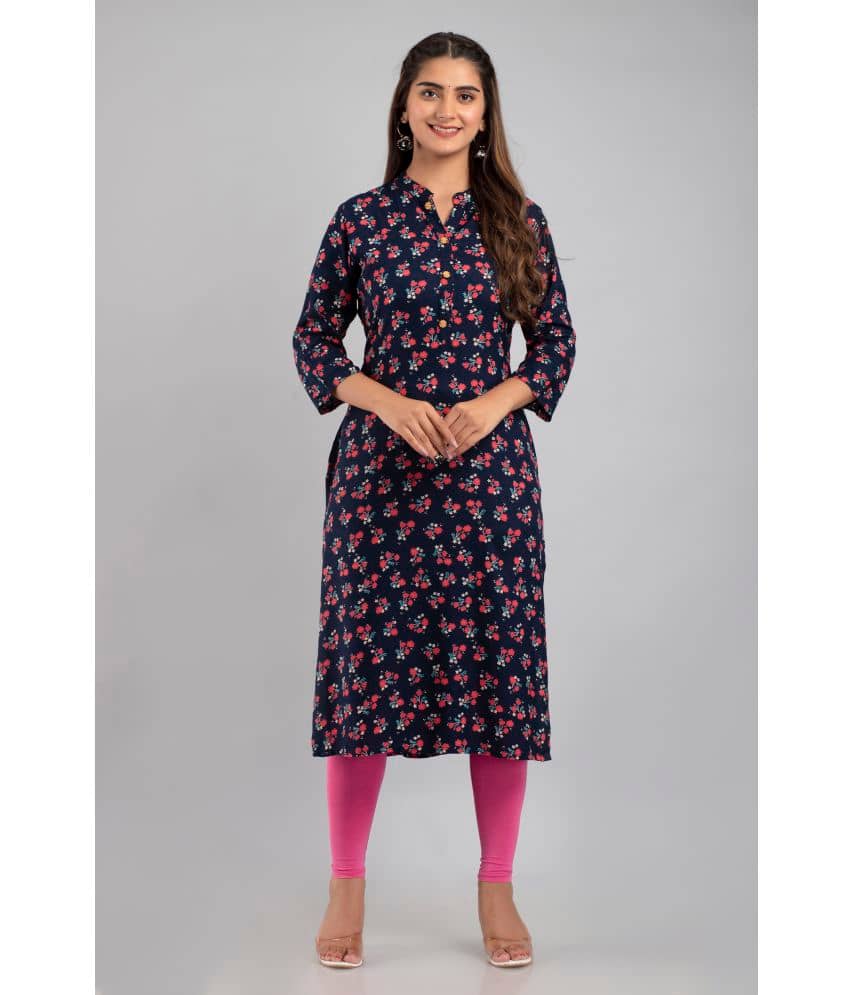 MAUKA - Blue Rayon Women's Straight Kurti ( Pack of 1 ) - Kurtis, Tunics | Buy online on ZillyBuy