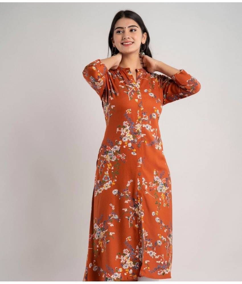     			MAUKA - Brown Rayon Women's Front Slit Kurti ( Pack of 1 )