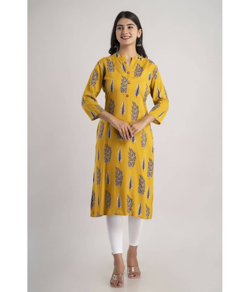 MAUKA - Yellow Rayon Women's Straight Kurti ( Pack of 1 ) - Kurtis, Tunics | Buy online on ZillyBuy
